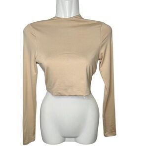 Meshki Beige Long Sleeve Crop Top